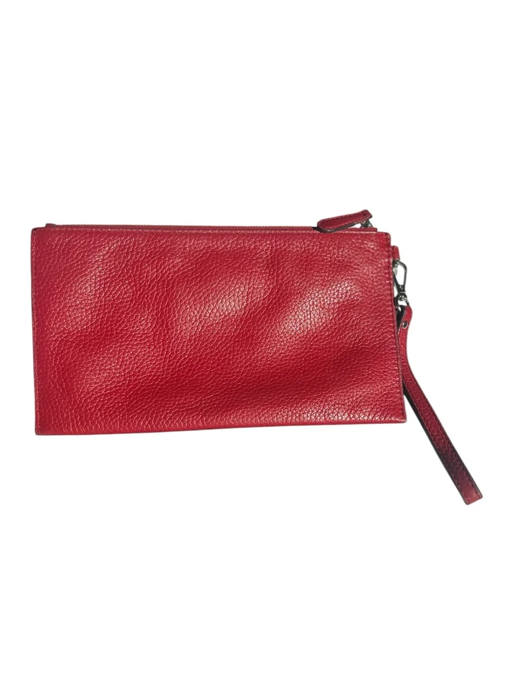 Michael Kors Fulton Lipstick Red Pebbled Leather Large Clutch Wristlet - EUC